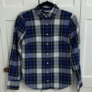 J.Crew Perfect Shirt Women’s Size 2 Blue Plaid Button Down Cotton Classic Fit
